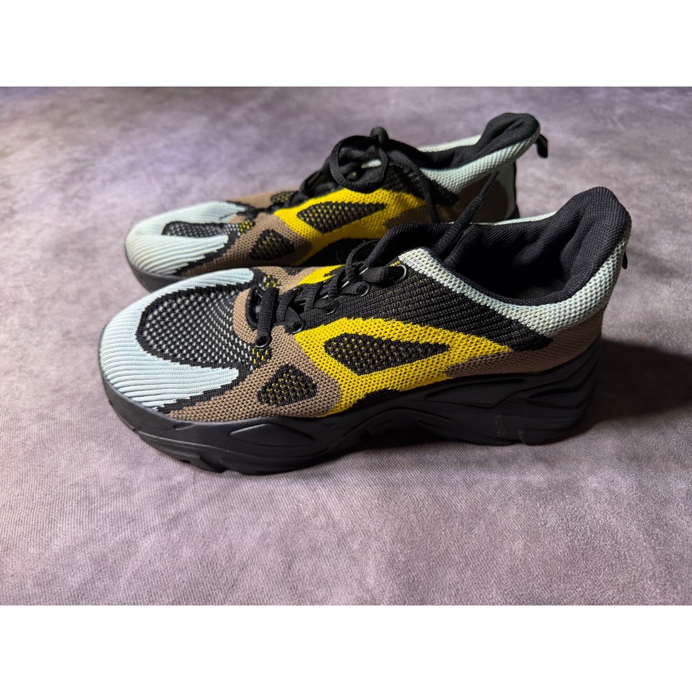 Knit Colorblock Chunky Sneakers Black Yellow Brown Blue Athletic Trainers